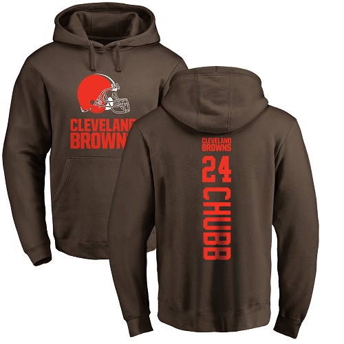 Men Cleveland Browns Nick Chubb Brown Jersey 24 NFL Football Backer Pullover Hoodie Sweatshirt